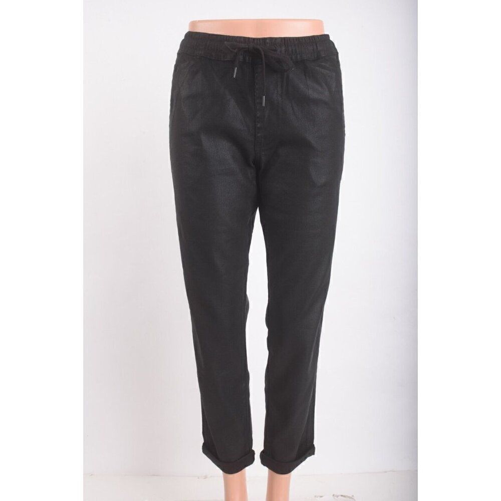 Hudson Jeans Womens Tracker Pants XS Black Coated Elastic Waist linen lyocell